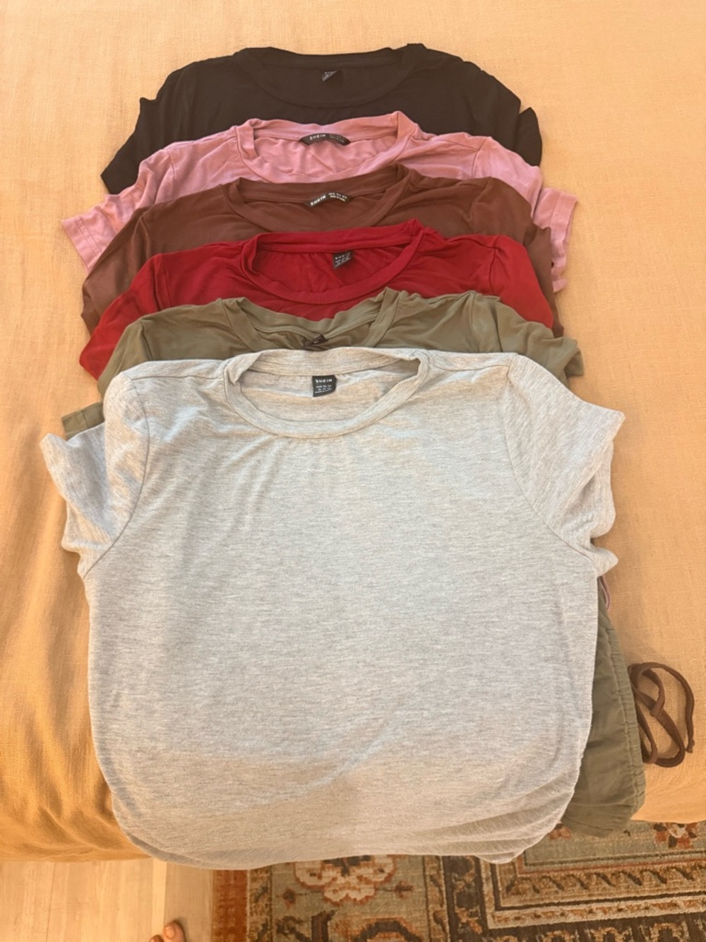 SHEIN Multi-Color Short Sleeve Tee Bundle - Gray, Olive, Red, Brown, Pink, Black